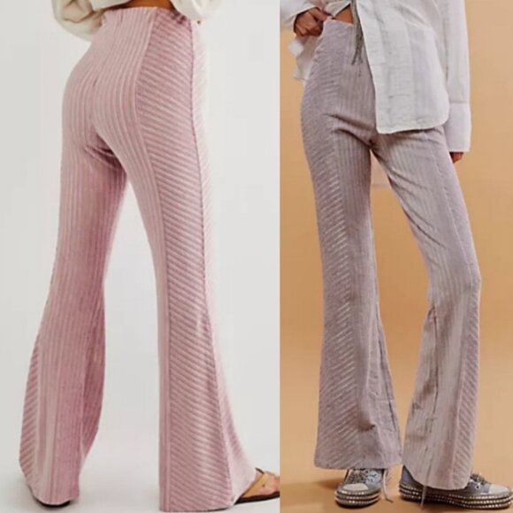 Free People | Slim Pull-on Velvet Flare Pants Blush Pink - Picture 1 of 7